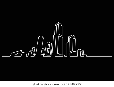 continuous line drawing of modern city skyline