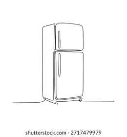 Dibujo de línea continua de un refrigerador moderno en estilo minimalista