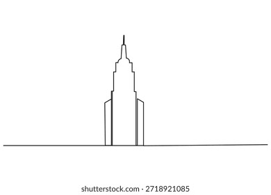 Dibujo de línea continuo de un rascacielos moderno sobre fondo blanco