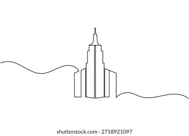 Dibujo de línea continuo de un rascacielos moderno sobre fondo blanco