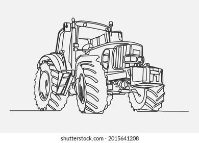 Continuous Line Drawing of a modern tractor parked