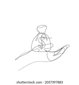 continuous line drawing money bag illustration vector isolated