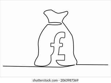 kontinuierliche Zeichnung der Geldtasche, Pfund Sterling, Währungssymbol, Investitionssymbol, Bankzeichen, Bankguthaben. Vektorgrafik