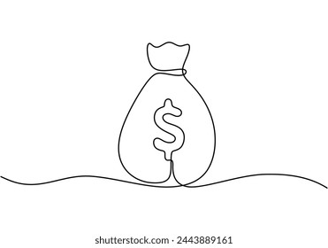 Continuous line drawing of money bag of finance and investment