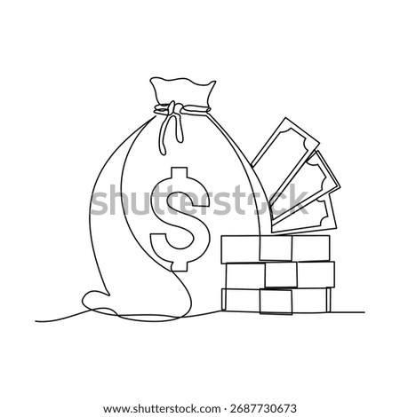 Continuous line drawing of money bag sack single one line art editable stroke of finance bank money storage and investment. Vector illustration