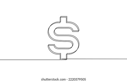 Continuous line drawing of money dollar, 3d icon outline, business growth, object one line, single line art, vector illustration