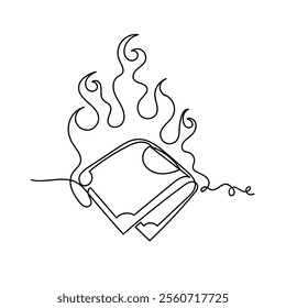 continuous line drawing money on fire sign