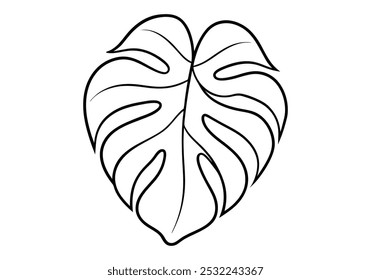 Continuous Line Drawing of a Monstera Leaf – Vector Nature Illustration