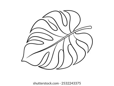 Continuous Line Drawing of a Monstera Leaf – Vector Nature Illustration