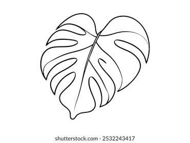 Desenho de linha contínua de uma folha de Monstera - ilustração de natureza vetorial