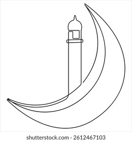 Continuous line drawing of moon and mosque Islamic new year concept