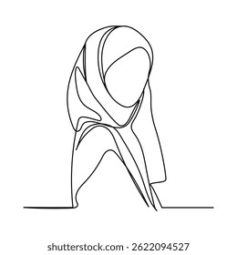 Continuous line drawing of Moon with muslim prayer  and Lantern Islamic new year concept.