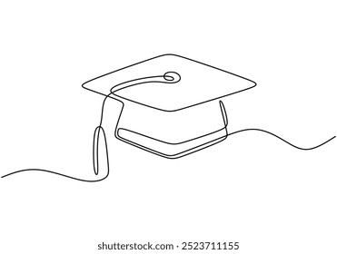 Continuous line drawing of a mortarboard. Clean and simple depiction of graduation. Vector illustration.