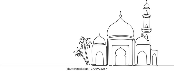desenho de linha contínua de uma mesquita, ilustração de vetor de arte de linha