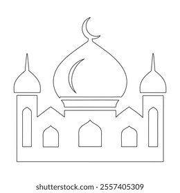 Continuous Line Drawing of Mosque - Minimalist Vector Illustration, Islamic Line Art Design