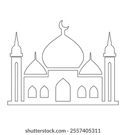 Continuous Line Drawing of Mosque - Minimalist Vector Illustration, Islamic Line Art Design