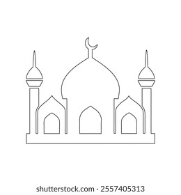 Continuous Line Drawing of Mosque - Minimalist Vector Illustration, Islamic Line Art Design