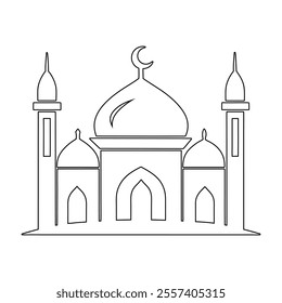 Continuous Line Drawing of Mosque - Minimalist Vector Illustration, Islamic Line Art Design