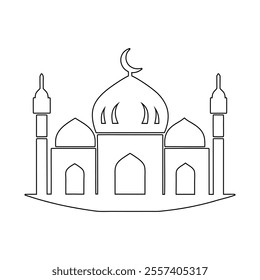 Continuous Line Drawing of Mosque - Minimalist Vector Illustration, Islamic Line Art Design