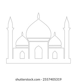 Continuous Line Drawing of Mosque - Minimalist Vector Illustration, Islamic Line Art Design