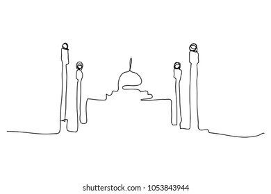 continuous line drawing of mosque vector illustration
