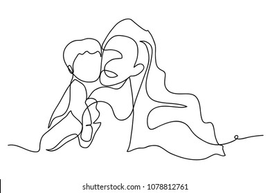 continuous line drawing of mother and baby cute family concept card mother day vector illustration