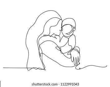 continuous line drawing of mother and baby cute family concept card mother day vector illustration
