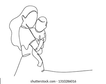 continuous line drawing of mother and baby cute family concept card mother day vector illustration