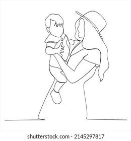 Continuous line drawing of mother and baby cute family concept card mother day vector illustration
