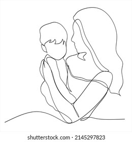 Continuous line drawing of mother and baby cute family concept card mother day vector illustration