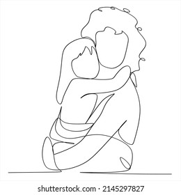 Continuous line drawing of mother and baby cute family concept card mother day vector illustration