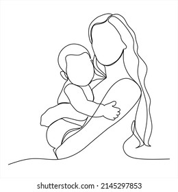 Continuous line drawing of mother and baby cute family concept card mother day vector illustration