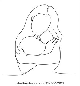 continuous line drawing of mother and baby cute family concept card mother day vector illustration
