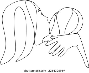 continuous line drawing of mother and baby cute family concept card mother day vector illustration
