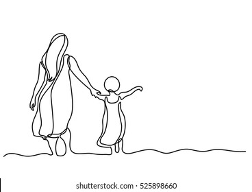 continuous line drawing of mother and child in the sea