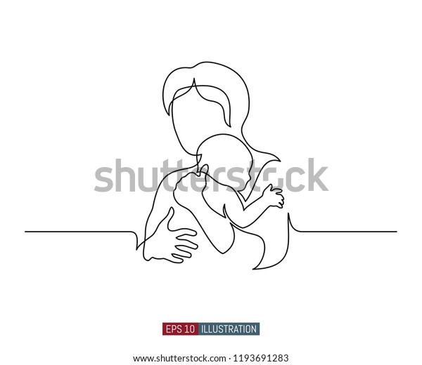 母子の連続線画 抽象的な母子シルエット デザイン用のテンプレート ベクターイラスト のベクター画像素材 ロイヤリティフリー