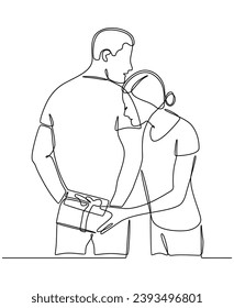 Continuous line drawing of mother giving gift to father