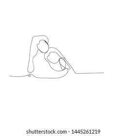 continuous line drawing of mother and her baby. isolated sketch drawing of mother and her baby line concept. outline thin stroke vector illustration