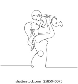 Continuous Line Drawing of a Mother Kissing Her Baby