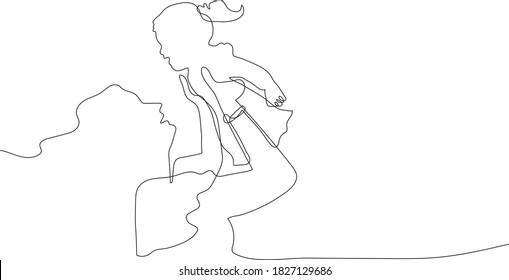 Continuous line drawing of mother is lifting up the little girl.