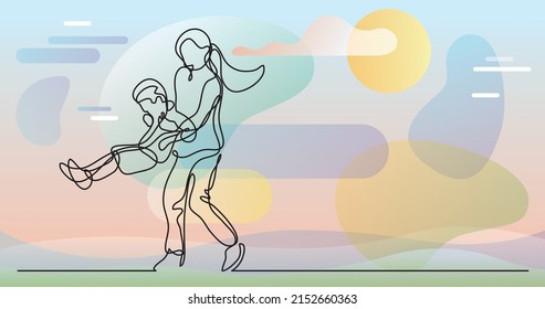 dibujo de línea continua de la madre jugando con su hijo