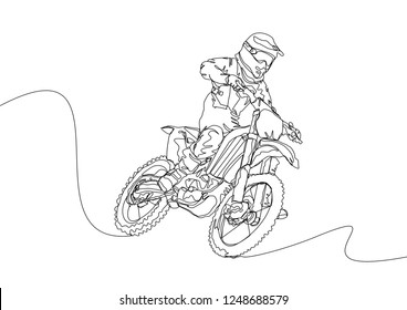 Continuous line drawing of motocross competition. One line motor racing concept. Vector illustration