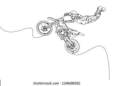 Continuous line drawing of motocross competition. One line motor racing concept. Vector illustration