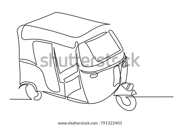 continuous line\
drawing of motor car. Indian tuk\
tuk