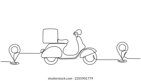 Continuous line drawing of a motorbike through travel time. Motorbike concept chasing travel time. rush, delivery in editable doodle style. Vector illustration