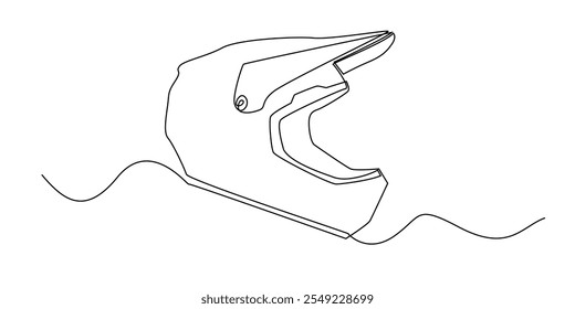 continuous line drawing of motorcross helmet.one line drawing of motorcross sports equipment helmet.head protection single line vector illustration.isolated white background