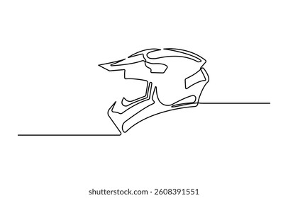 Continuous line drawing of motorcross helmet. motorbike helmet line art vector illustration.