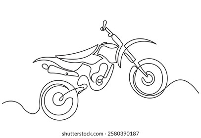 Continuous line drawing of a motorcycle captures the extreme sports' thrill.line art motocross rider racing. Motorcycle vector isolated on white background.