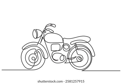 Continuous line drawing of a motorcycle captures the extreme sports' thrill. line art bike rider racing. Motorcycle vector isolated on white background. Retro motorcycle transport concept.