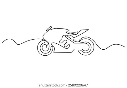 Continuous line drawing of a motorcycle captures the extreme sports' thrill, motorcycle, scooter in one line style. continuous drawing, vector illustration.